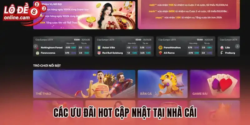 Các ưu đãi hot cập nhật tại nhà cái
